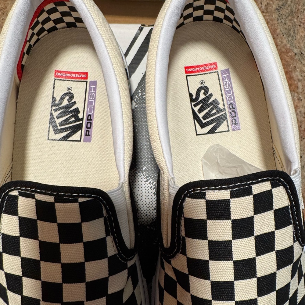 Vans Mens Slip-On Sneakers - Black and Cream Checkerboard 11.5 - Picture 3 of 12